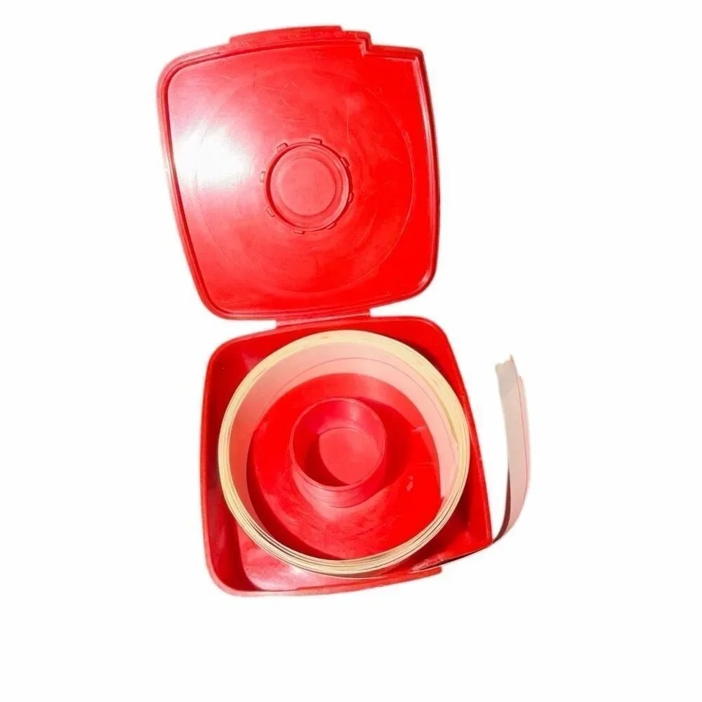 Vintage TUPPERWARE Christmas Label Stickers Dispenser 1446-3 Red with Labels